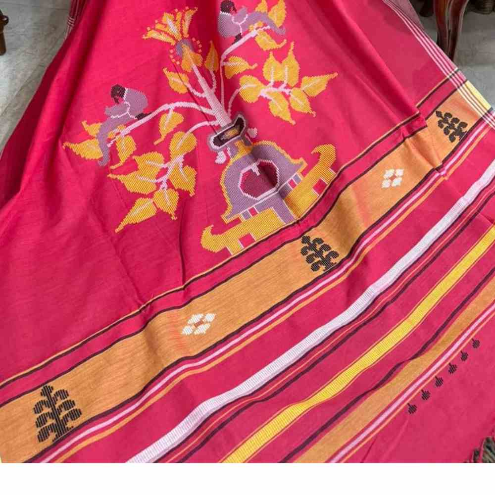 Vibrant Elegance Red Bawan Buti Saree